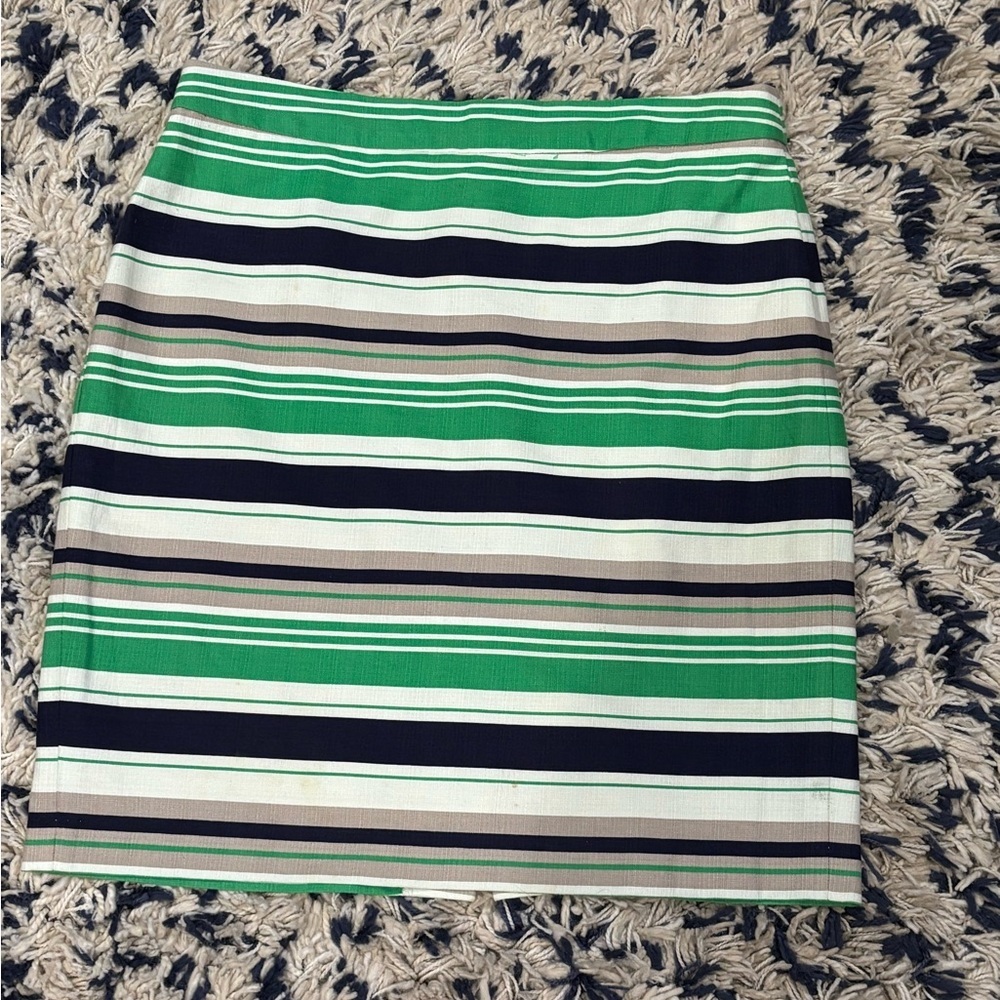 Banana Republic Green, Navy & Cream Striped Pencil Skirt